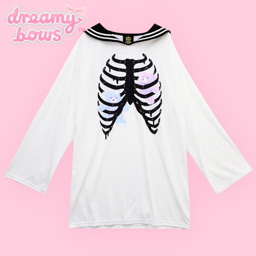 LISTEN FLAVOR Teddy My Love Ribcage Sailor Collar Dress White Goth Gyaru Japan